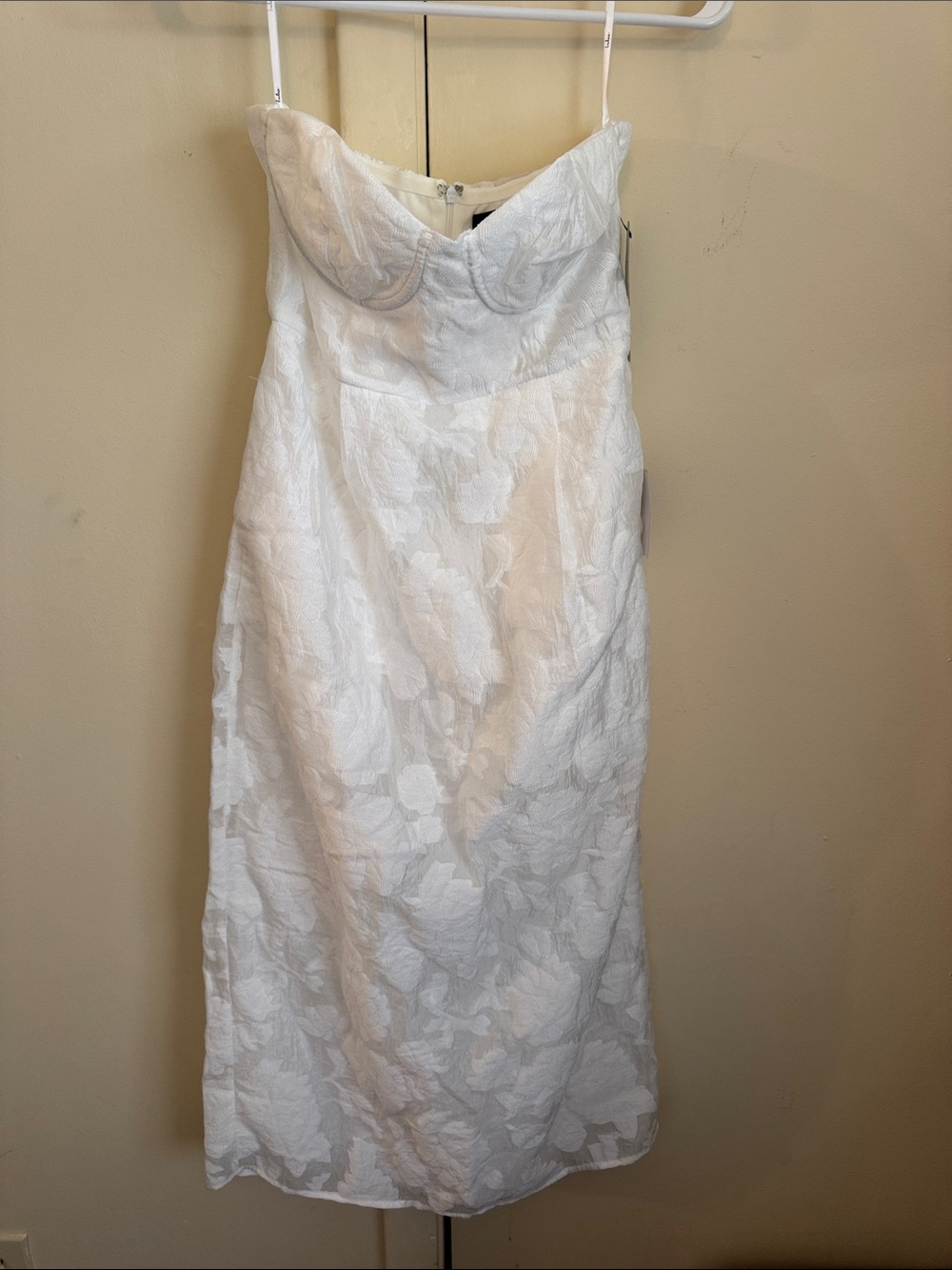 Lulu's White Strapless Floral Jacquard Dress